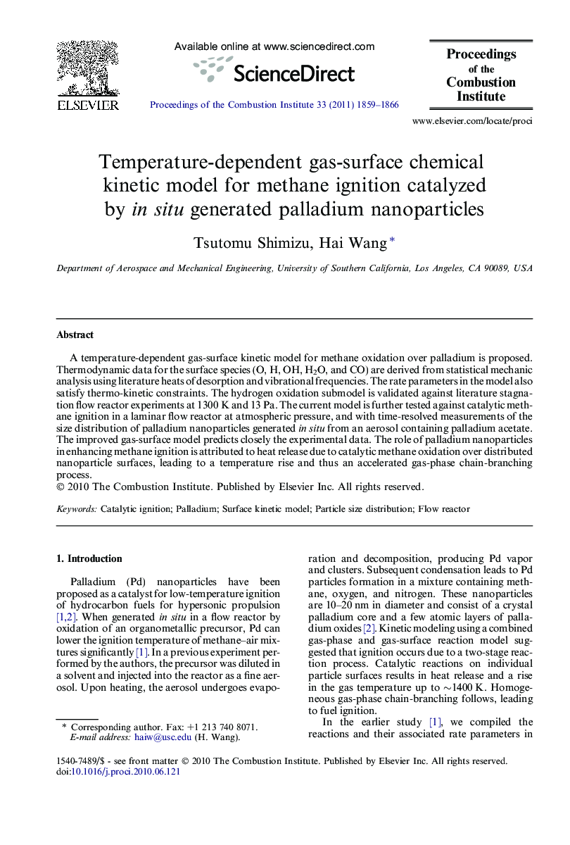 Temperature-dependent gas-surface chemical kinetic model for methane ignition catalyzed by in situ generated palladium nanoparticles