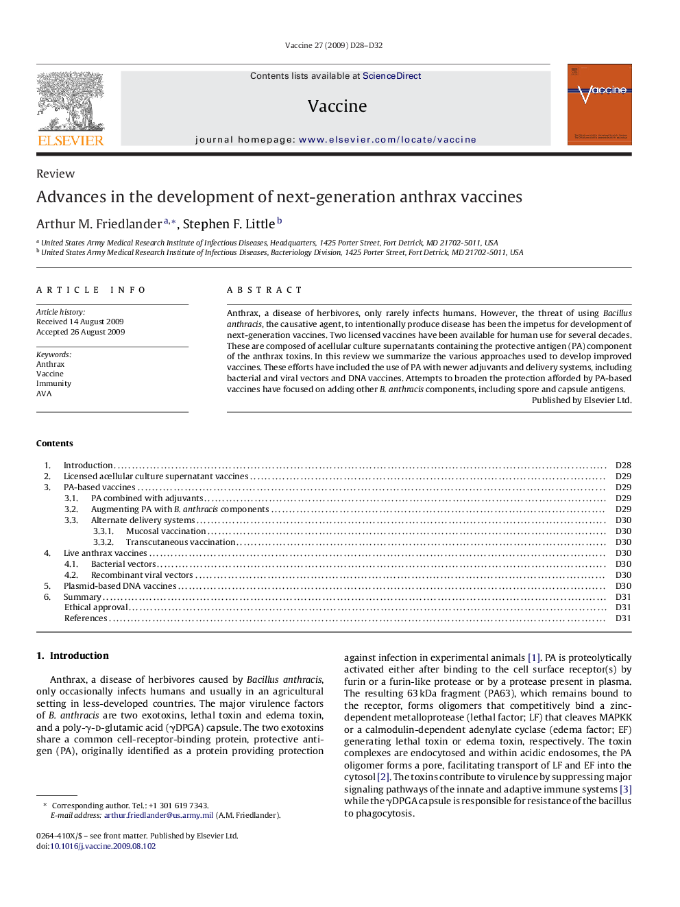 Advances in the development of next-generation anthrax vaccines