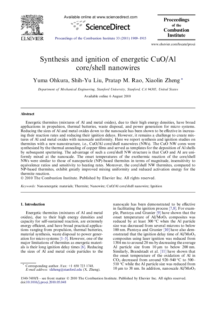 Synthesis and ignition of energetic CuO/Al core/shell nanowires