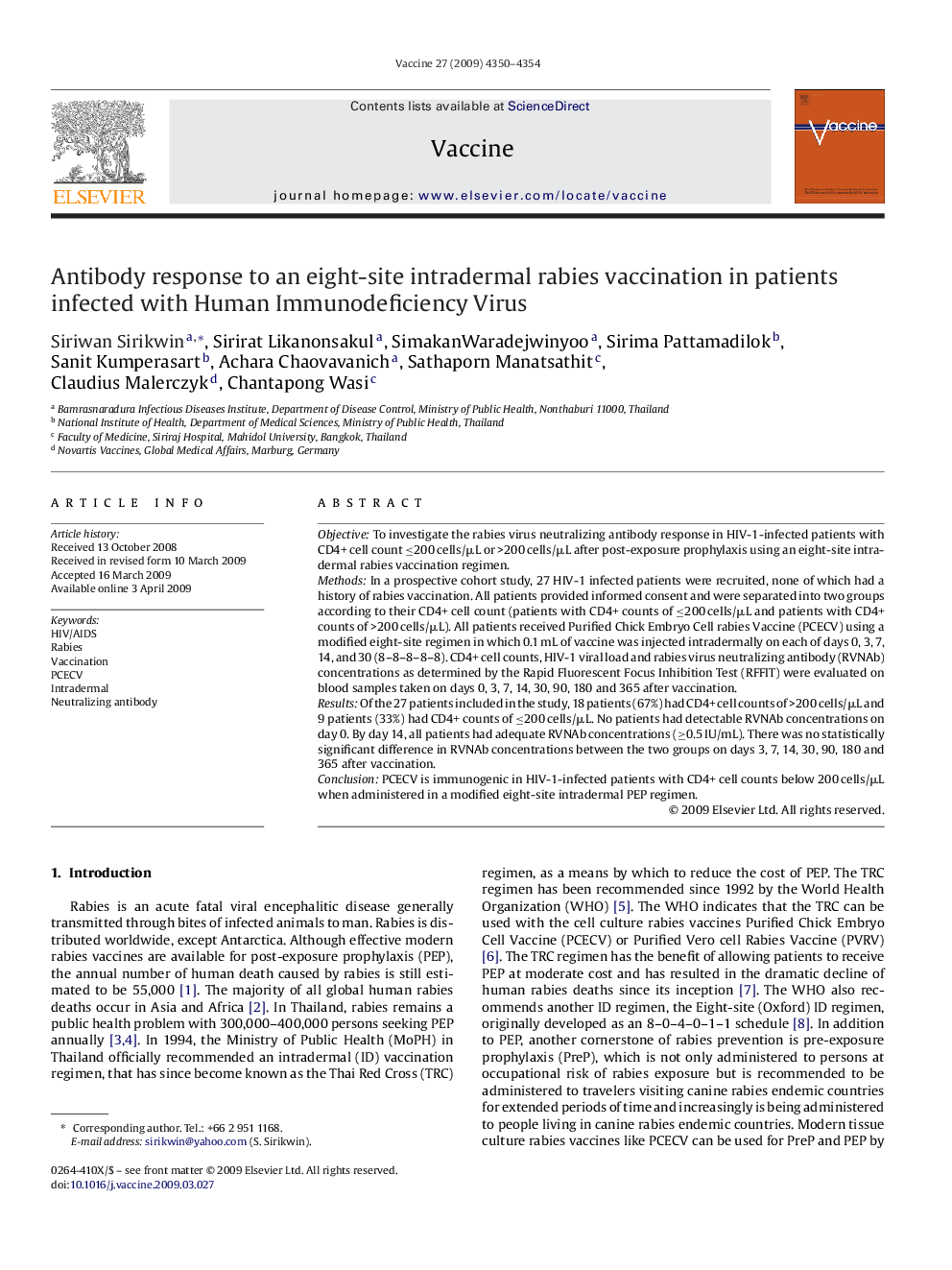 Antibody response to an eight-site intradermal rabies vaccination in patients infected with Human Immunodeficiency Virus