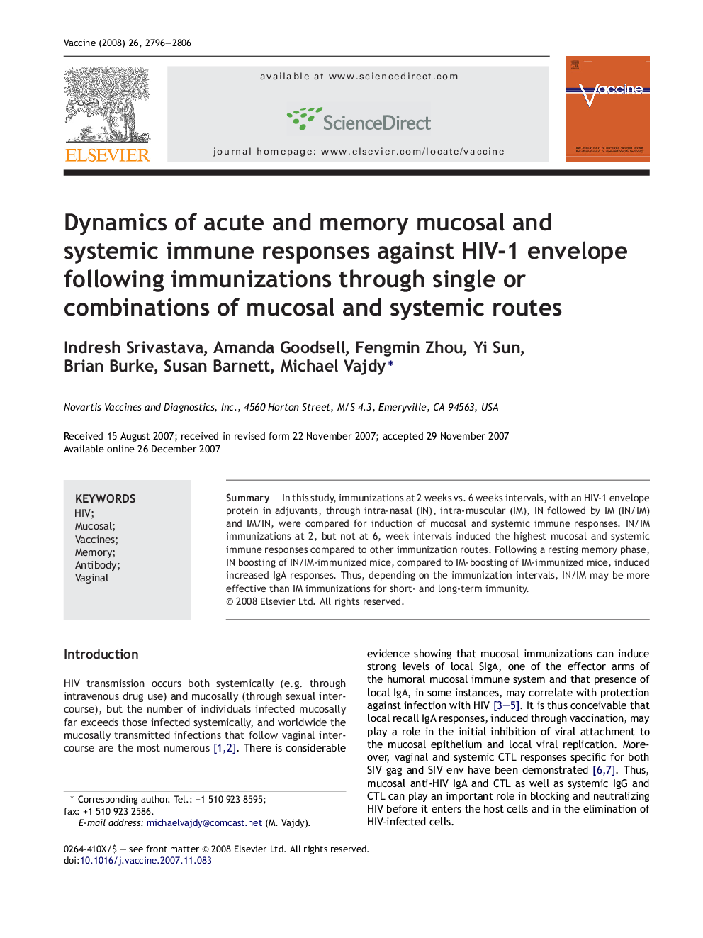 Dynamics of acute and memory mucosal and systemic immune responses against HIV-1 envelope following immunizations through single or combinations of mucosal and systemic routes