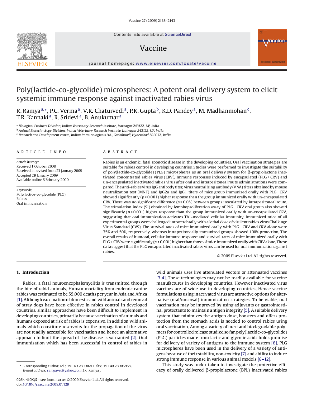 Poly(lactide-co-glycolide) microspheres: A potent oral delivery system to elicit systemic immune response against inactivated rabies virus