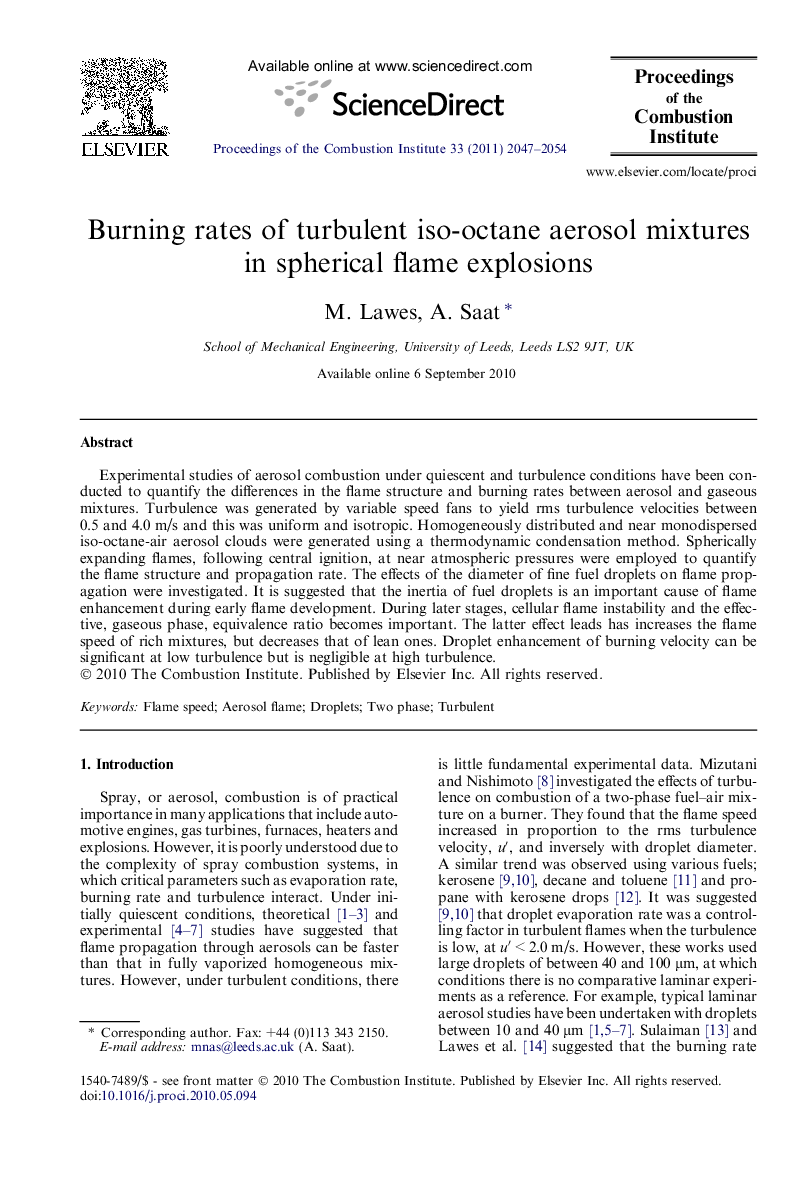 Burning rates of turbulent iso-octane aerosol mixtures in spherical flame explosions