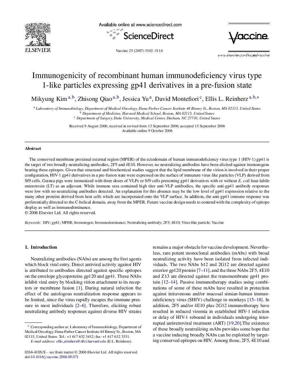 Immunogenicity of recombinant human immunodeficiency virus type 1-like particles expressing gp41 derivatives in a pre-fusion state