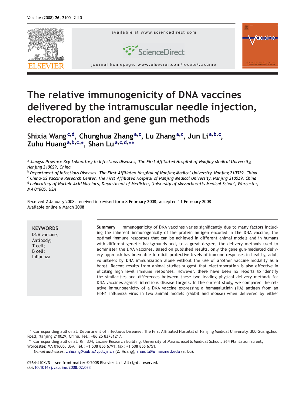 The relative immunogenicity of DNA vaccines delivered by the intramuscular needle injection, electroporation and gene gun methods