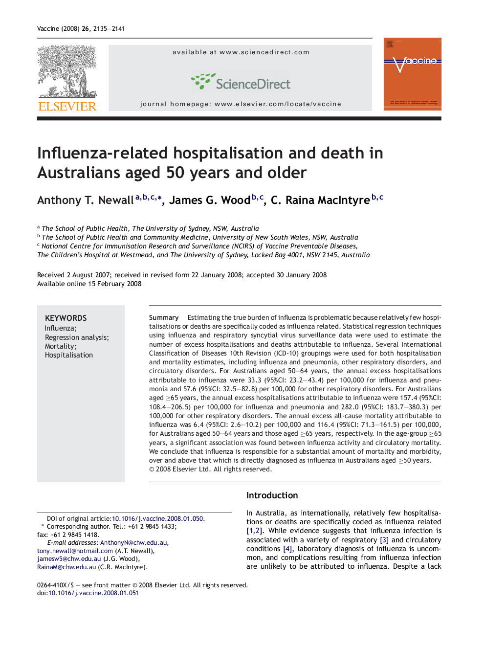 Influenza-related hospitalisation and death in Australians aged 50 years and older