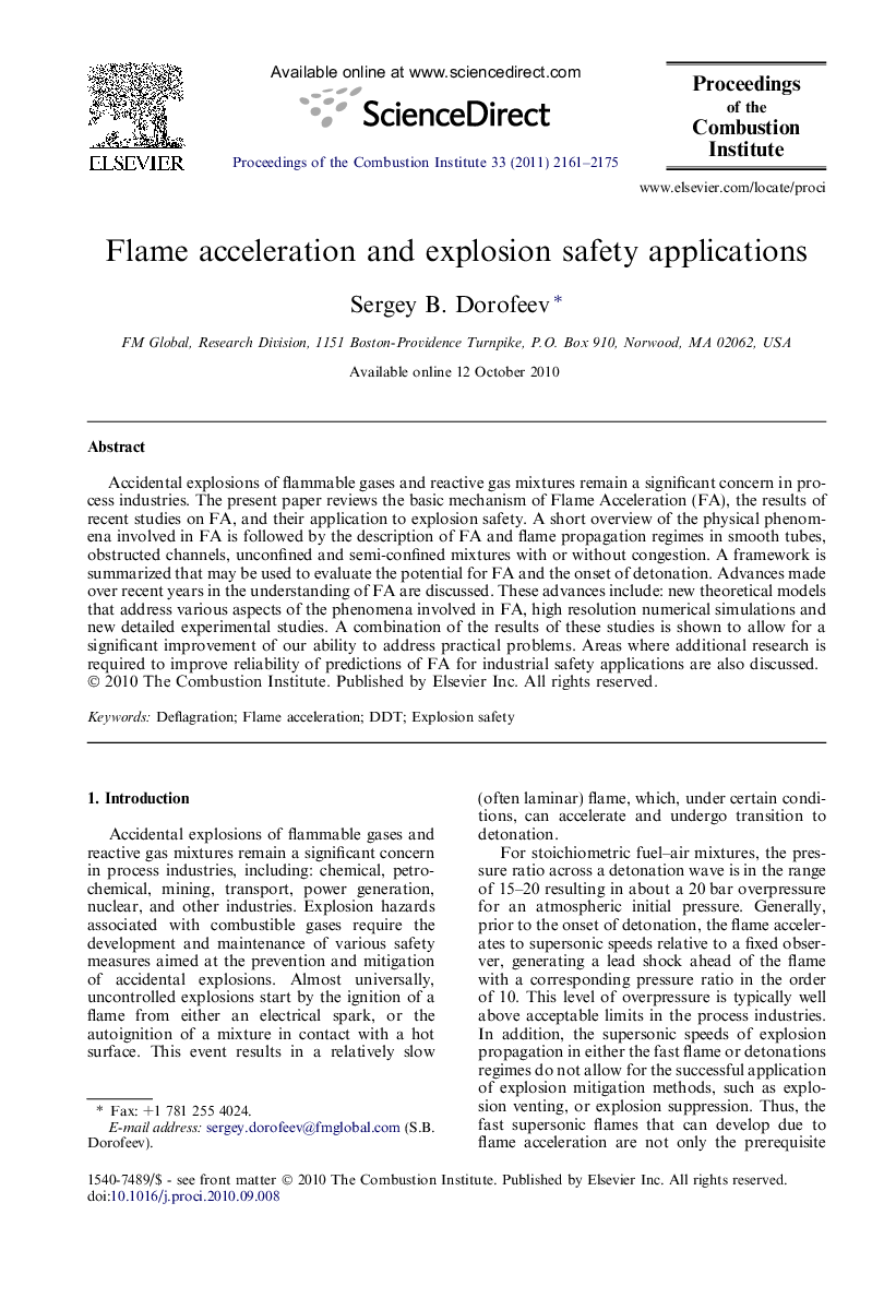 Flame acceleration and explosion safety applications