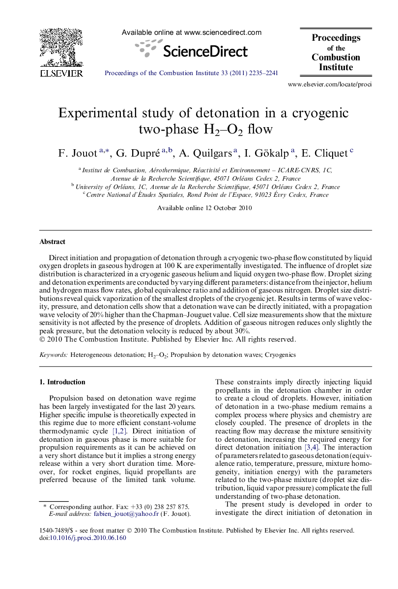 Experimental study of detonation in a cryogenic two-phase H2–O2 flow