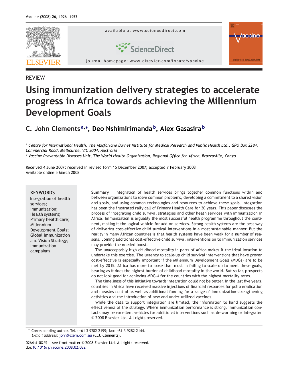 Using immunization delivery strategies to accelerate progress in Africa towards achieving the Millennium Development Goals