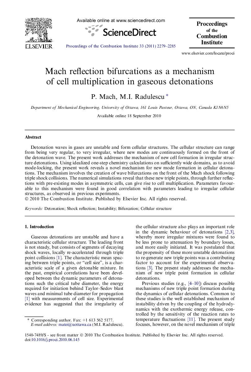 Mach reflection bifurcations as a mechanism of cell multiplication in gaseous detonations