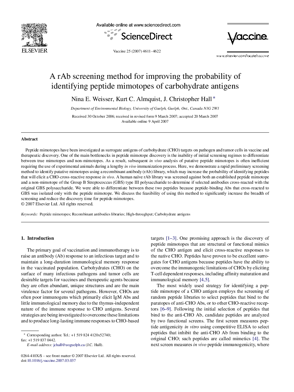 A rAb screening method for improving the probability of identifying peptide mimotopes of carbohydrate antigens