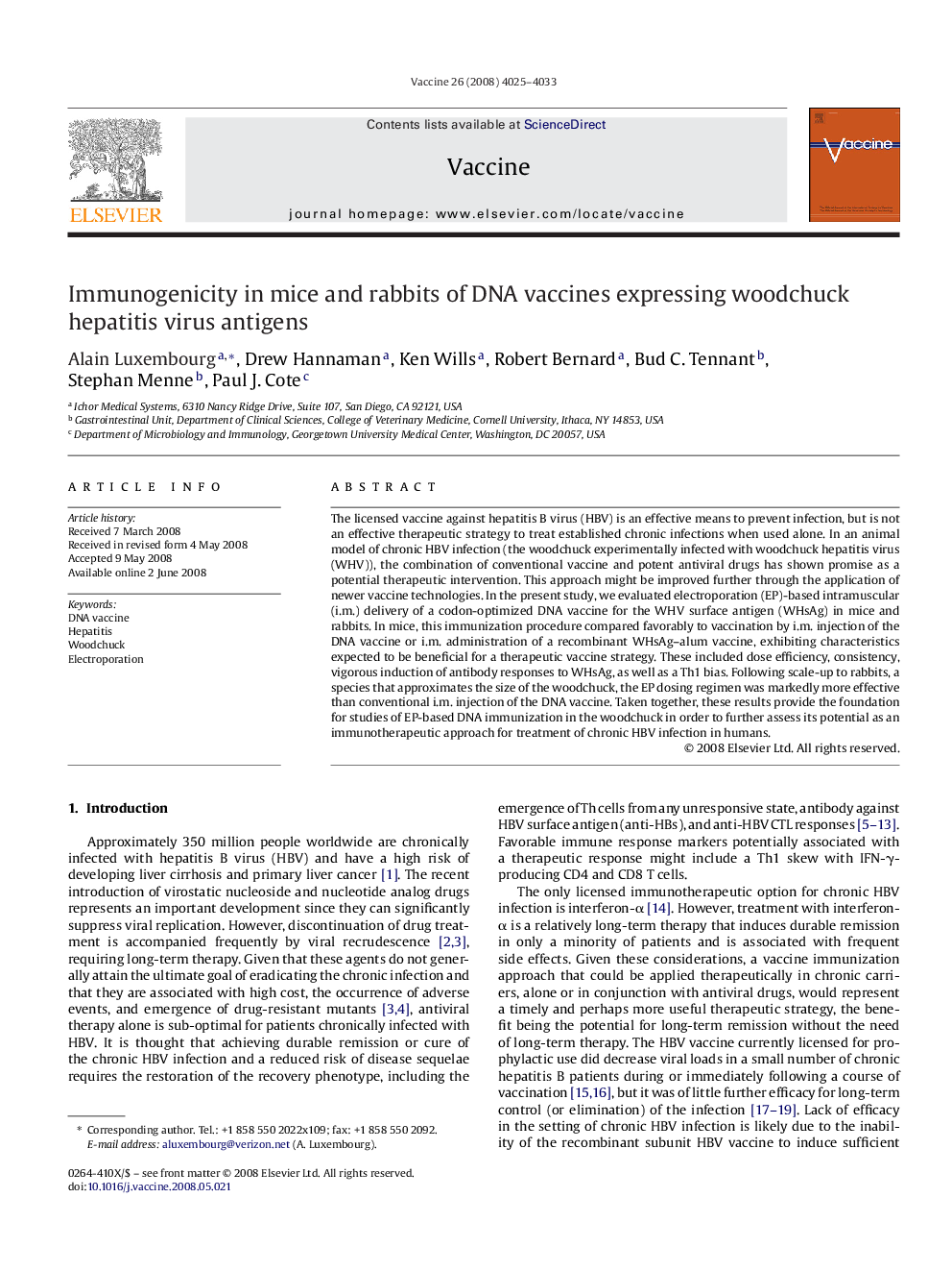 Immunogenicity in mice and rabbits of DNA vaccines expressing woodchuck hepatitis virus antigens