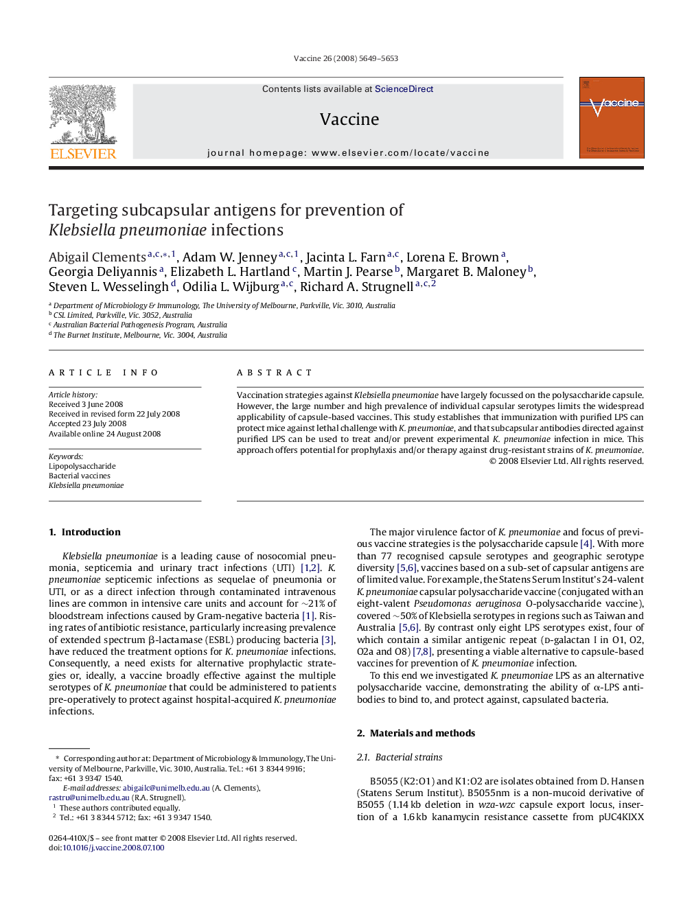 Targeting subcapsular antigens for prevention of Klebsiella pneumoniae infections