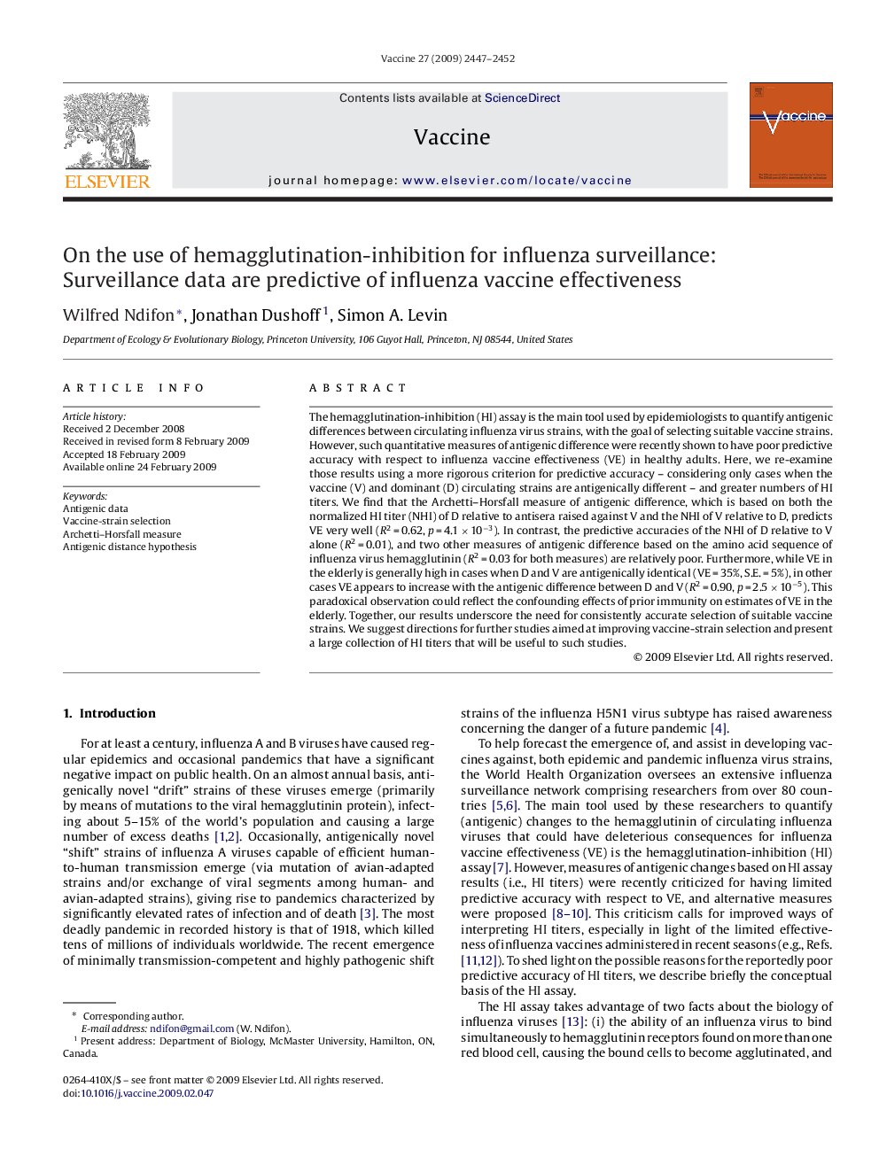 On the use of hemagglutination-inhibition for influenza surveillance: Surveillance data are predictive of influenza vaccine effectiveness