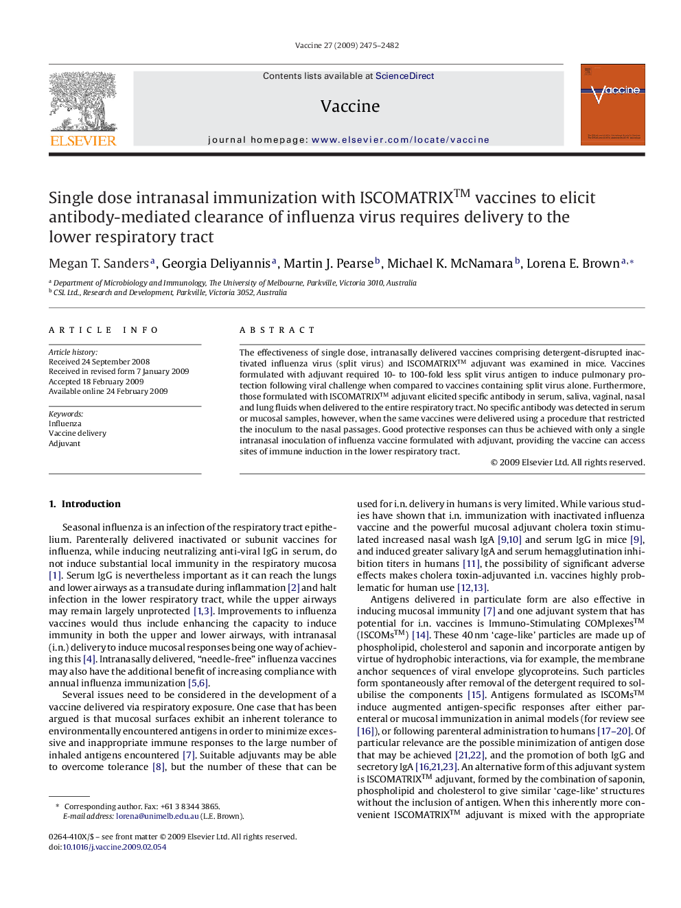 Single dose intranasal immunization with ISCOMATRIX™ vaccines to elicit antibody-mediated clearance of influenza virus requires delivery to the lower respiratory tract