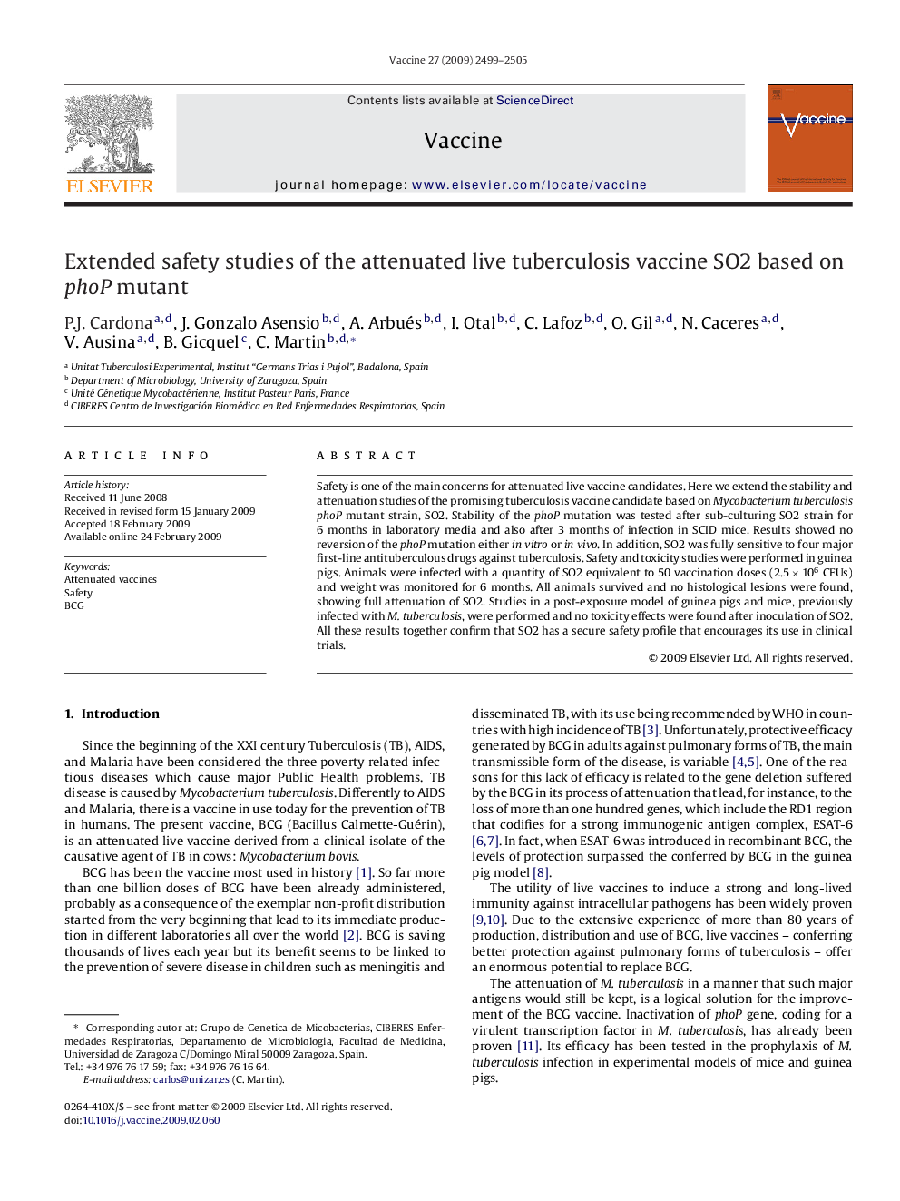 Extended safety studies of the attenuated live tuberculosis vaccine SO2 based on phoP mutant