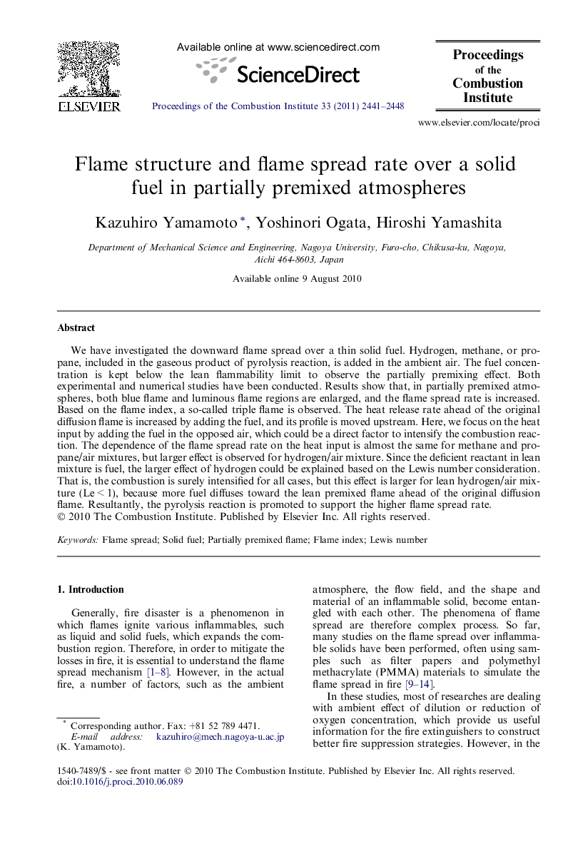 Flame structure and flame spread rate over a solid fuel in partially premixed atmospheres