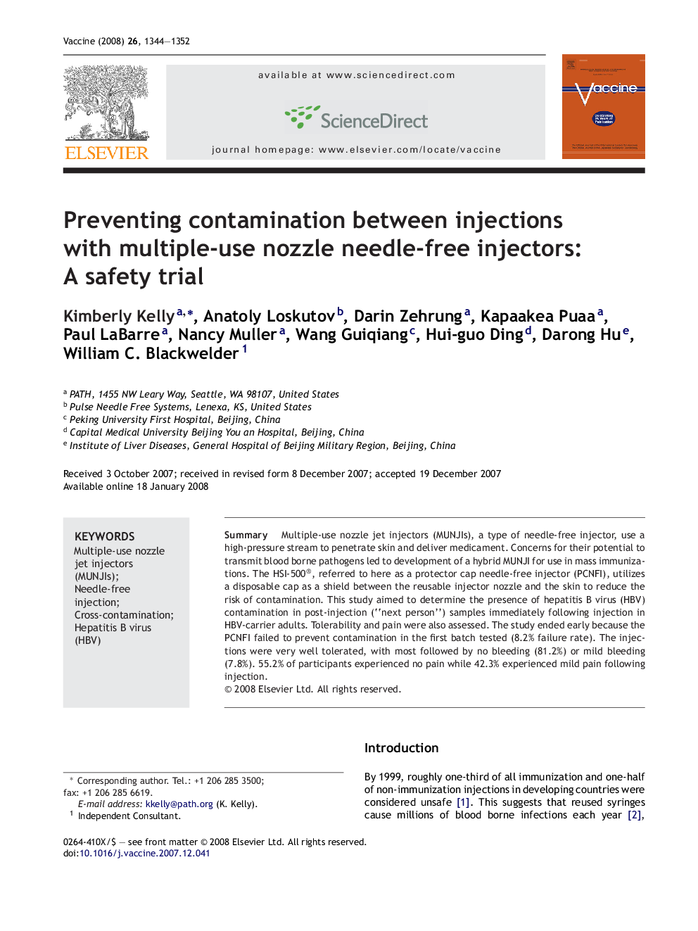 Preventing contamination between injections with multiple-use nozzle needle-free injectors: A safety trial