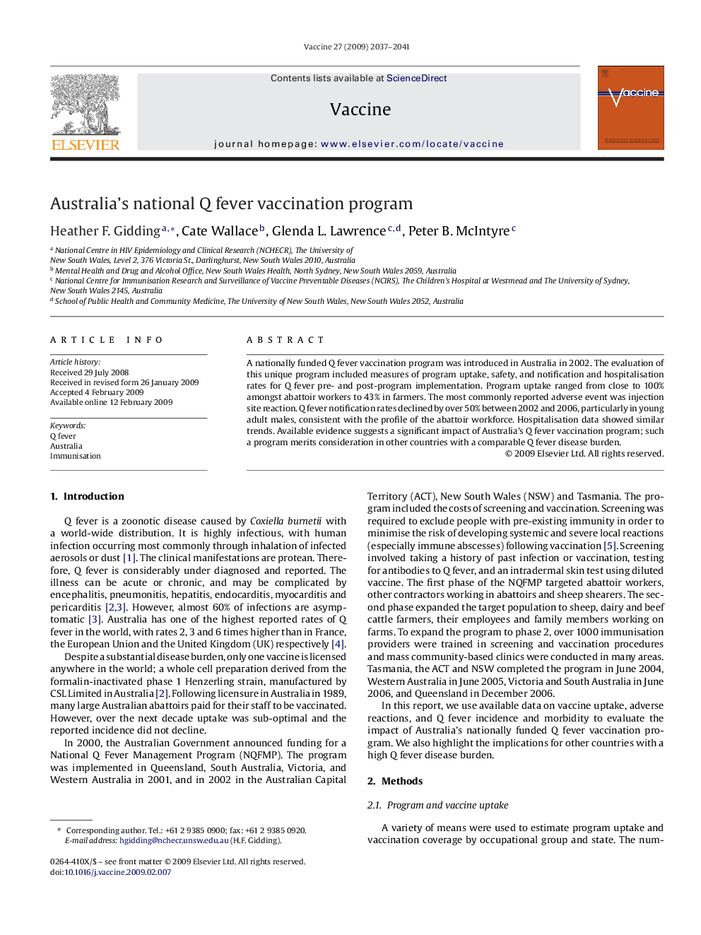 Australia's national Q fever vaccination program