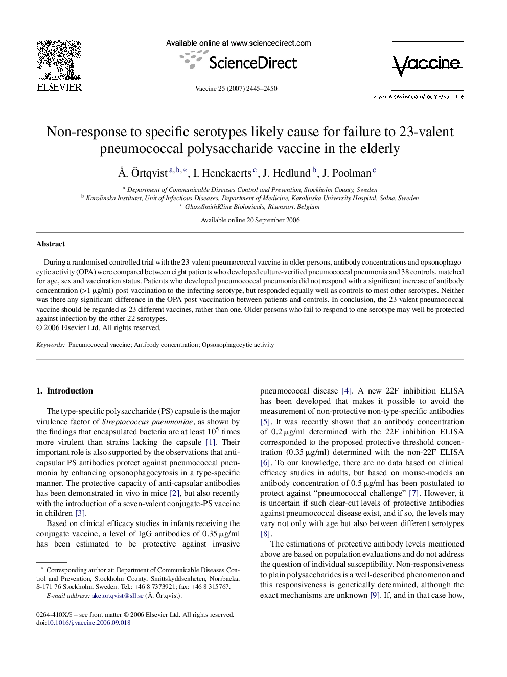 Non-response to specific serotypes likely cause for failure to 23-valent pneumococcal polysaccharide vaccine in the elderly