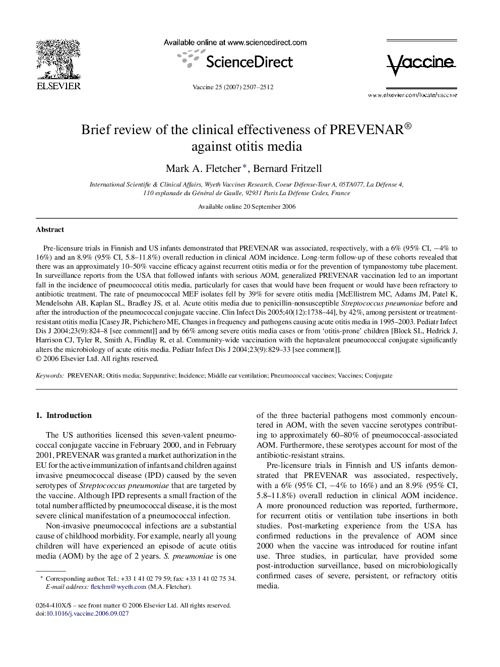 Brief review of the clinical effectiveness of PREVENAR® against otitis media