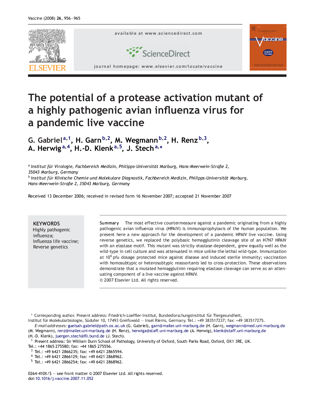 The potential of a protease activation mutant of a highly pathogenic avian influenza virus for a pandemic live vaccine