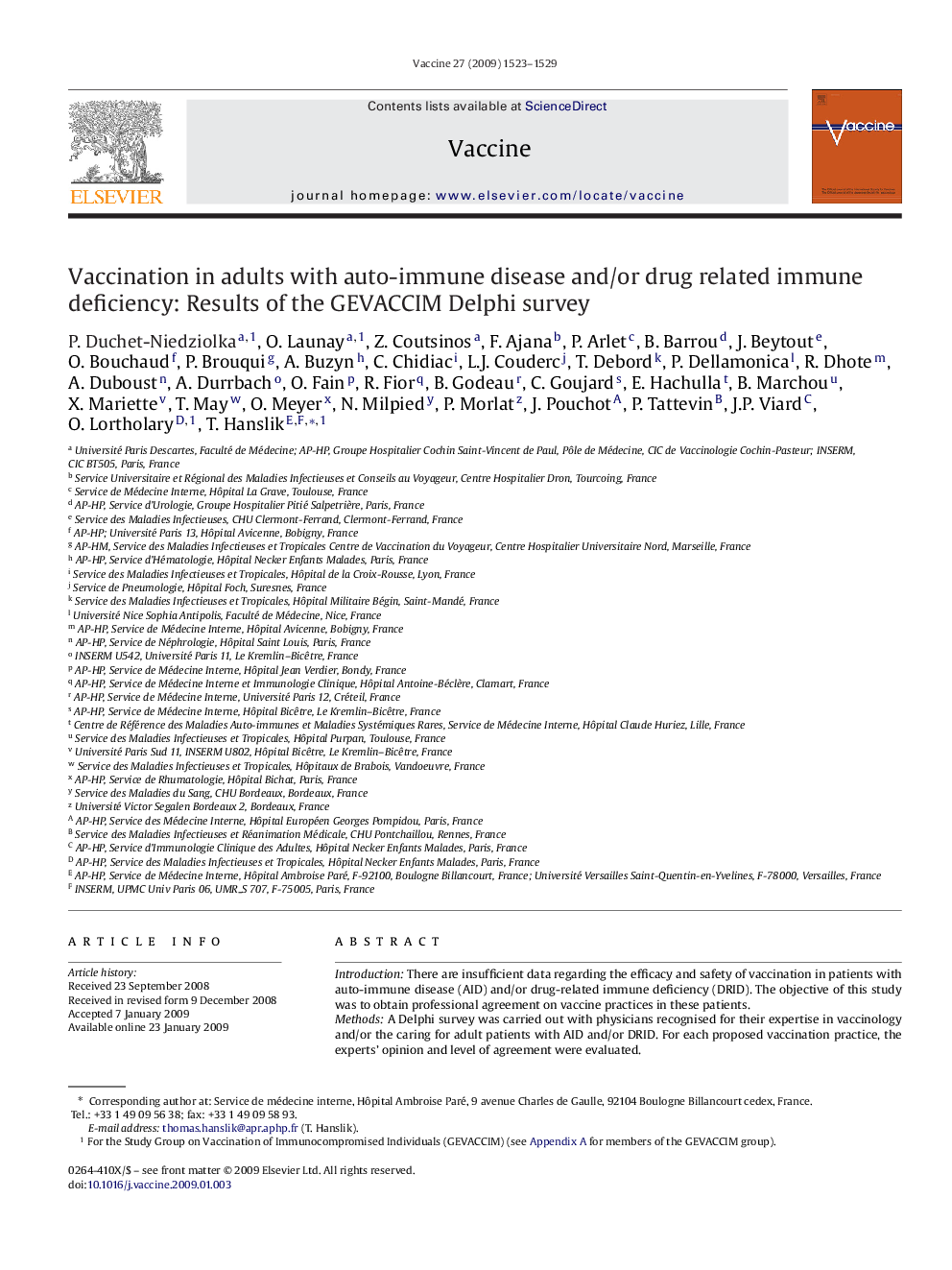 Vaccination in adults with auto-immune disease and/or drug related immune deficiency: Results of the GEVACCIM Delphi survey