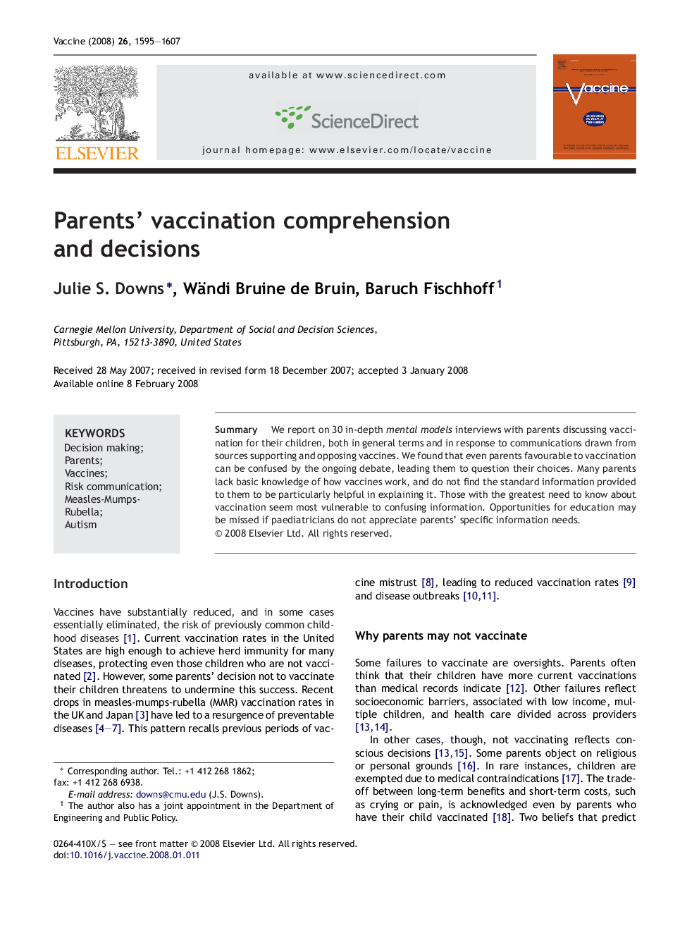 Parents’ vaccination comprehension and decisions