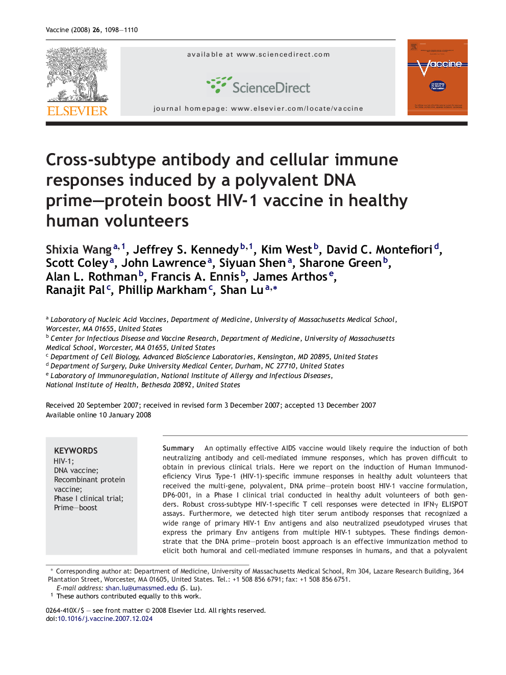 Cross-subtype antibody and cellular immune responses induced by a polyvalent DNA prime–protein boost HIV-1 vaccine in healthy human volunteers