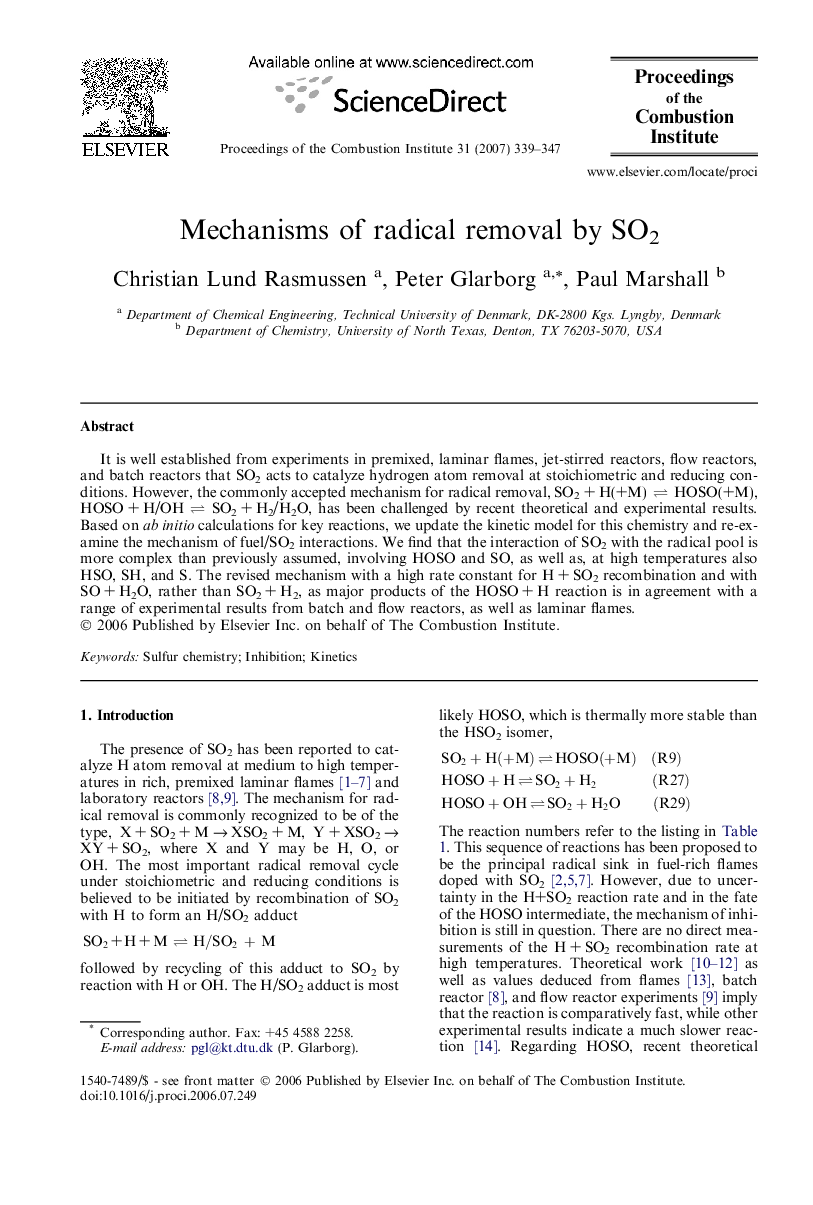 Mechanisms of radical removal by SO2