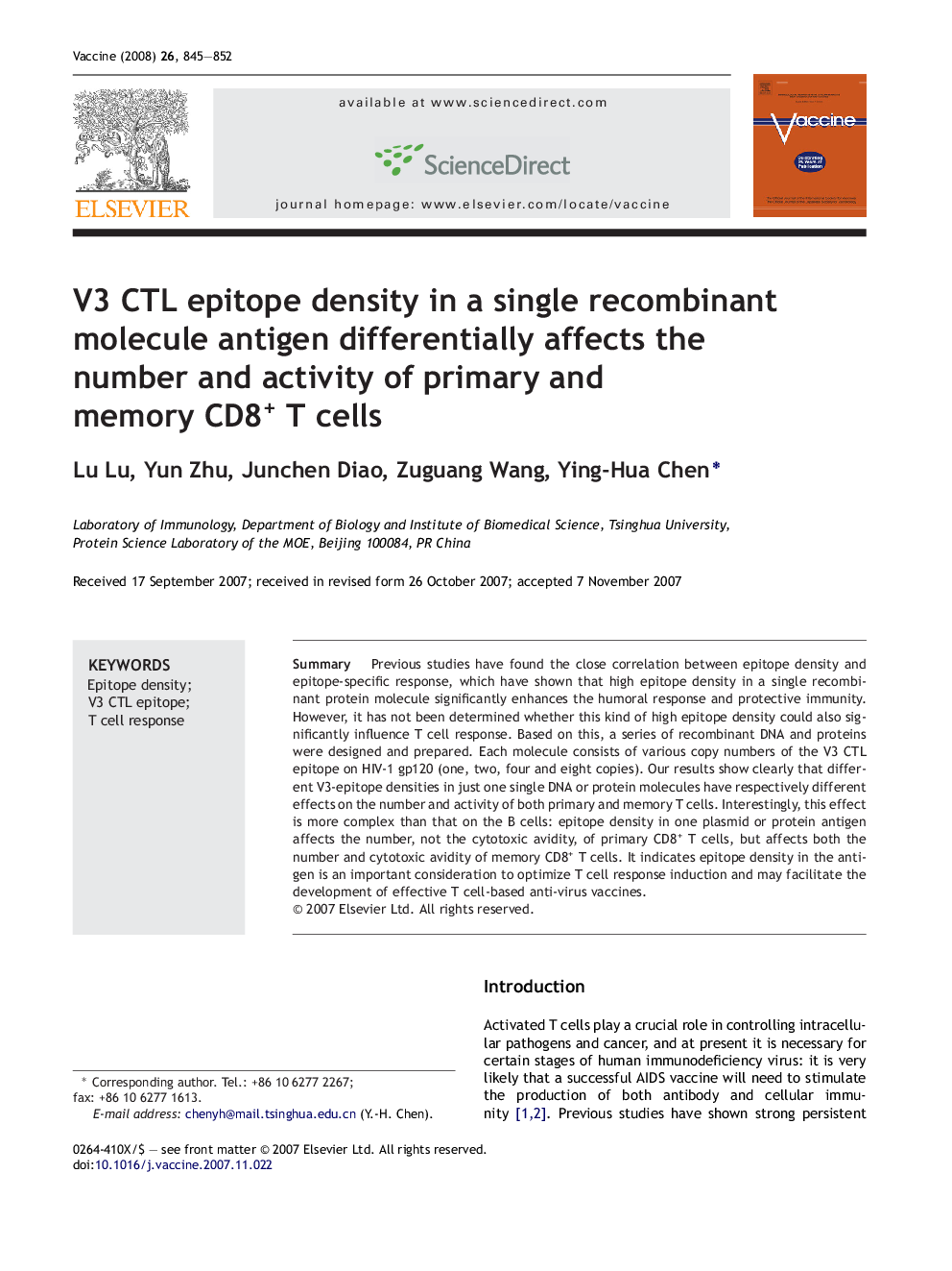 V3 CTL epitope density in a single recombinant molecule antigen differentially affects the number and activity of primary and memory CD8+ T cells