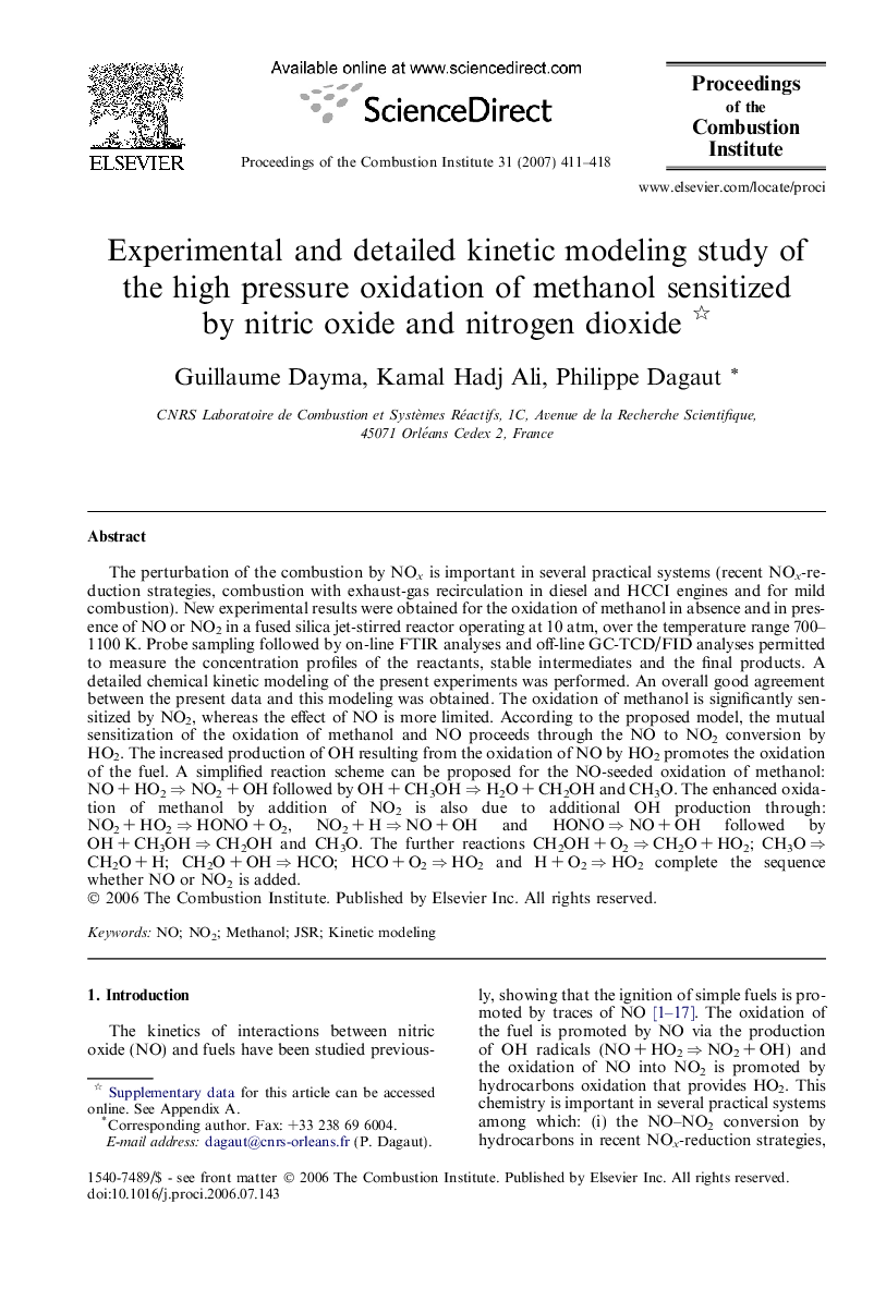 Experimental and detailed kinetic modeling study of the high pressure oxidation of methanol sensitized by nitric oxide and nitrogen dioxide 