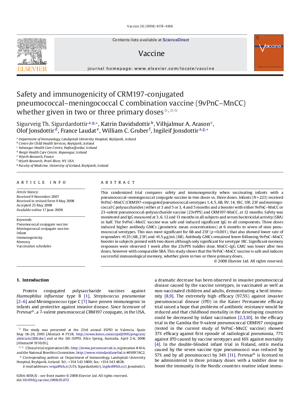 Safety and immunogenicity of CRM197-conjugated pneumococcal–meningococcal C combination vaccine (9vPnC–MnCC) whether given in two or three primary doses 