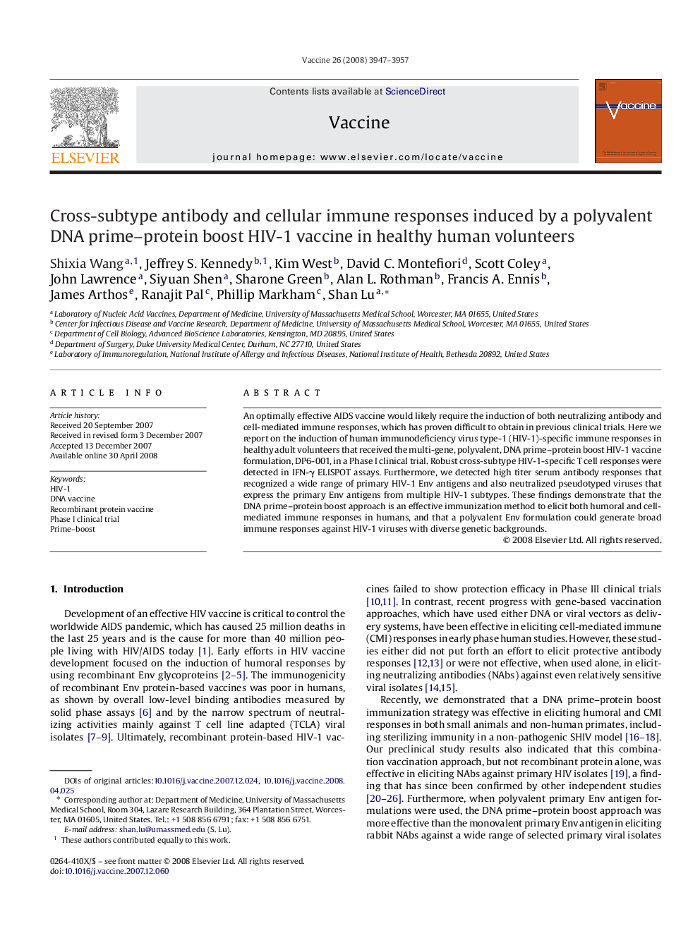 Cross-subtype antibody and cellular immune responses induced by a polyvalent DNA prime–protein boost HIV-1 vaccine in healthy human volunteers