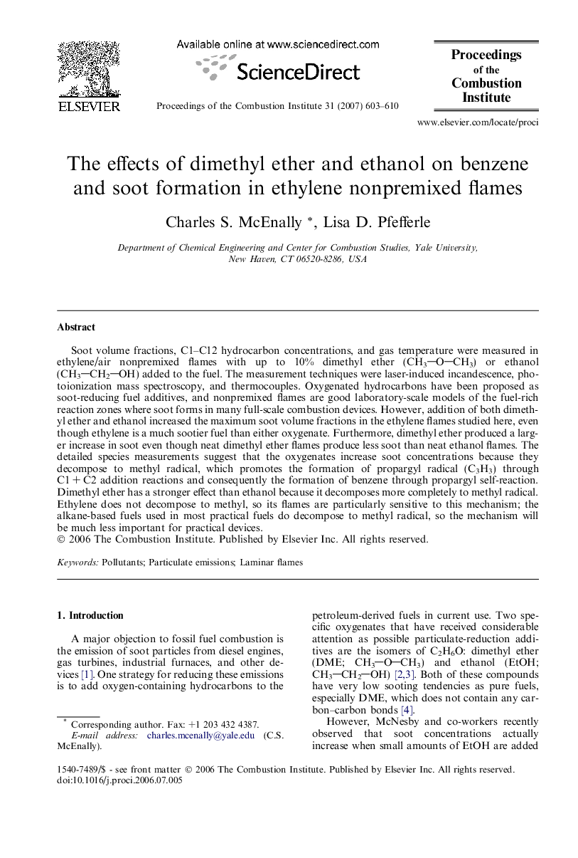 The effects of dimethyl ether and ethanol on benzene and soot formation in ethylene nonpremixed flames