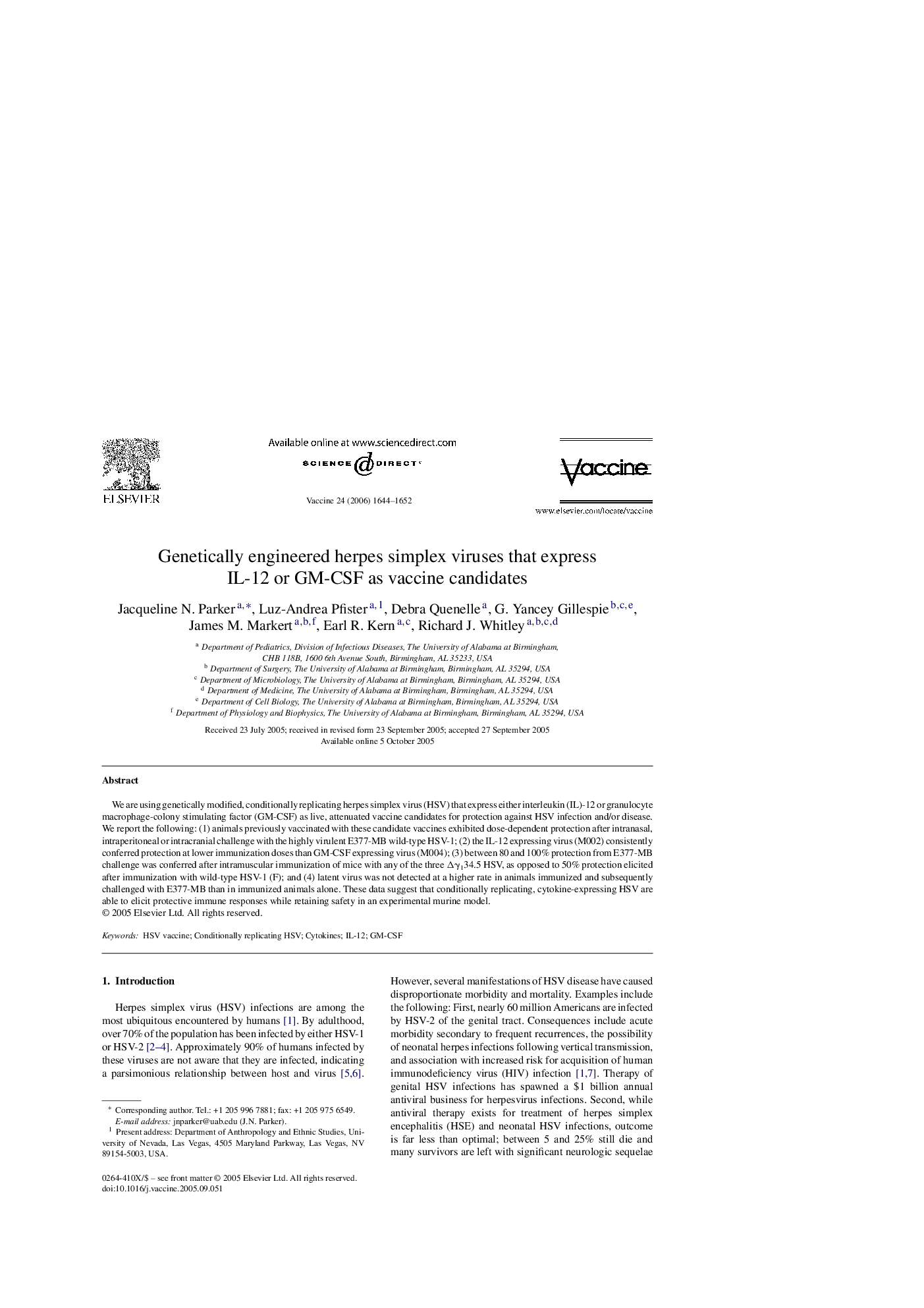 Genetically engineered herpes simplex viruses that express IL-12 or GM-CSF as vaccine candidates