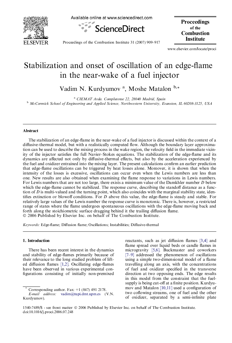 Stabilization and onset of oscillation of an edge-flame in the near-wake of a fuel injector