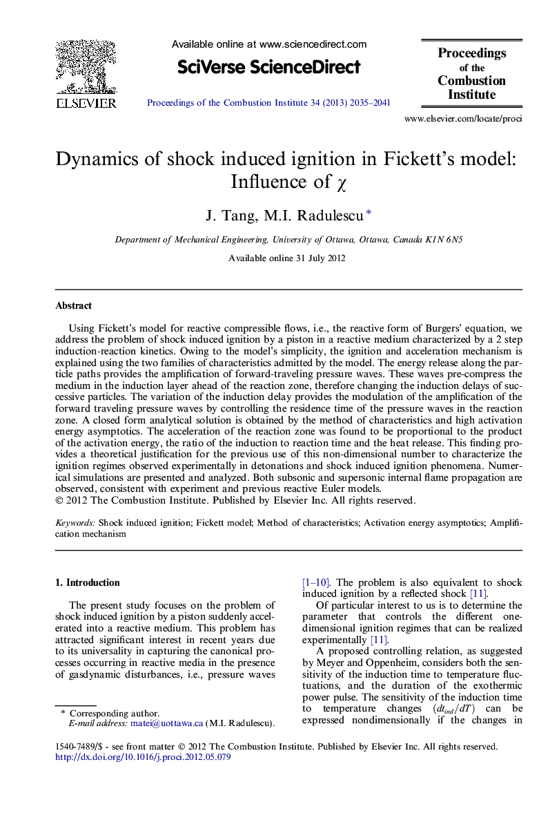 Dynamics of shock induced ignition in Fickett’s model: Influence of χχ