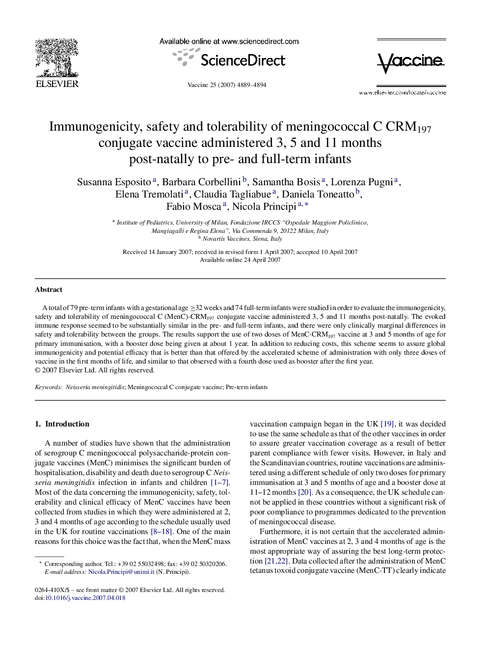 Immunogenicity, safety and tolerability of meningococcal C CRM197 conjugate vaccine administered 3, 5 and 11 months post-natally to pre- and full-term infants