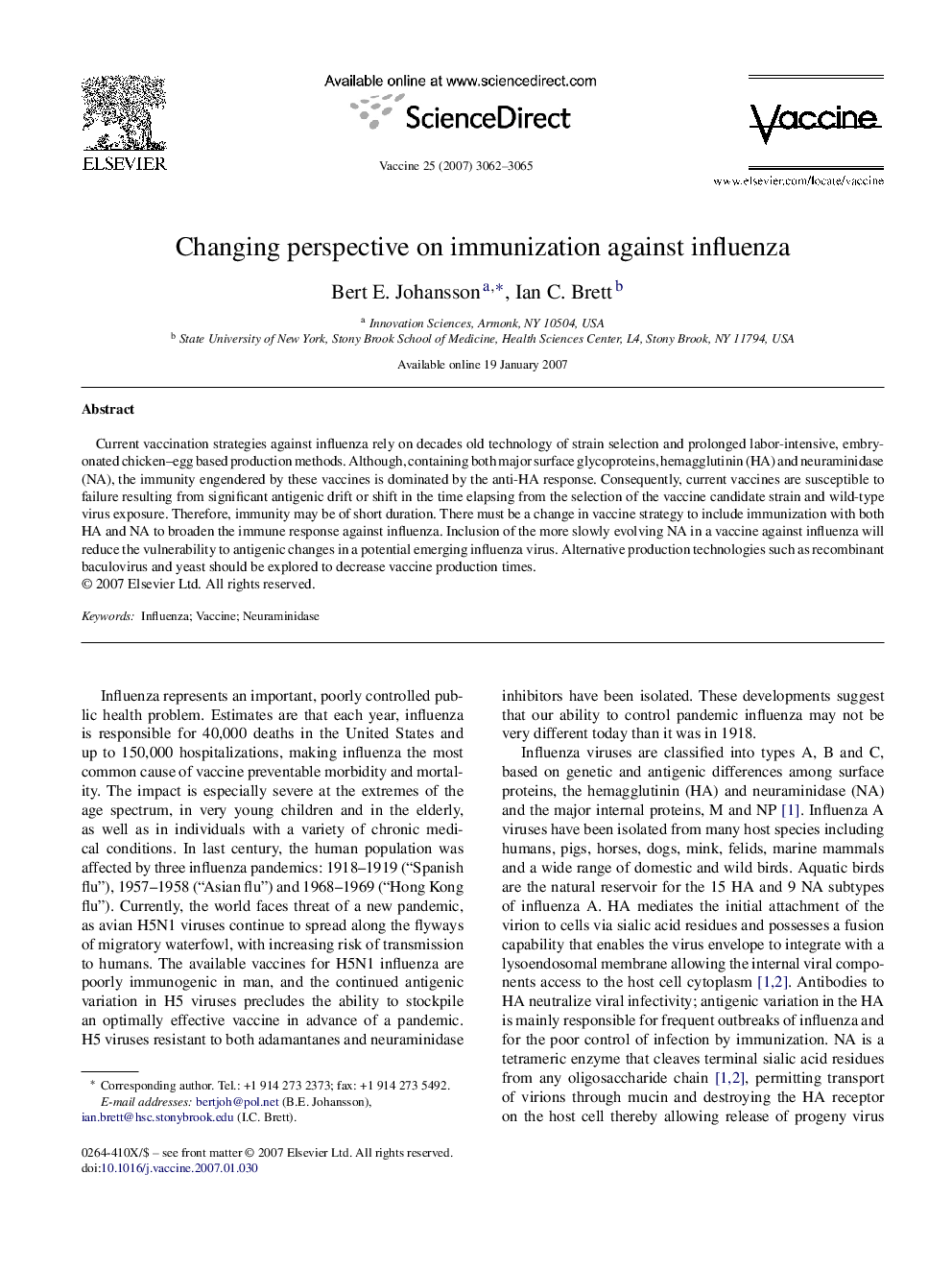 Changing perspective on immunization against influenza