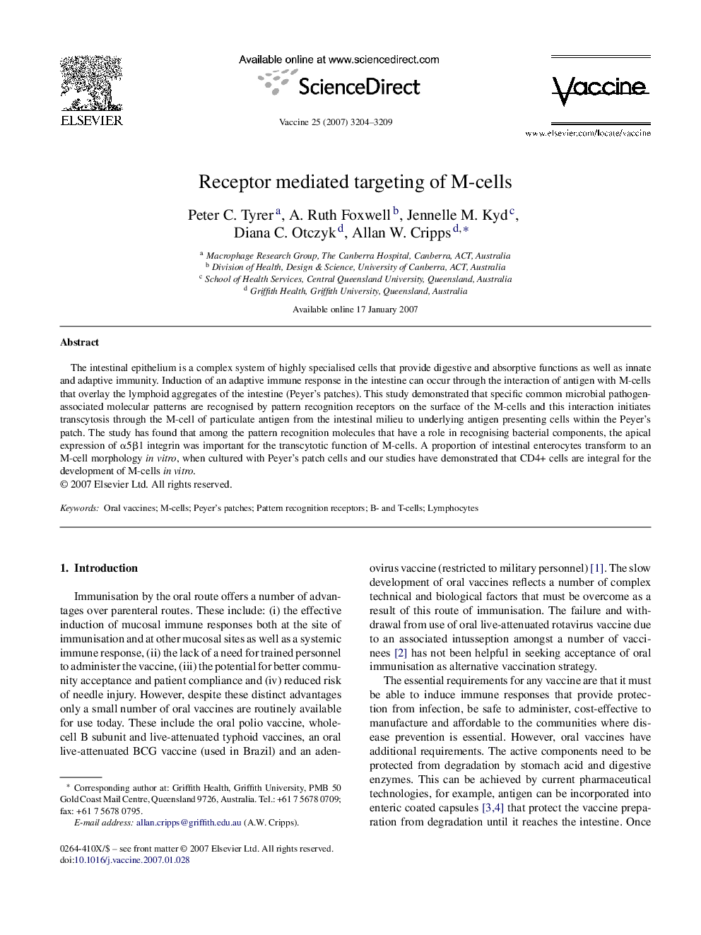 Receptor mediated targeting of M-cells