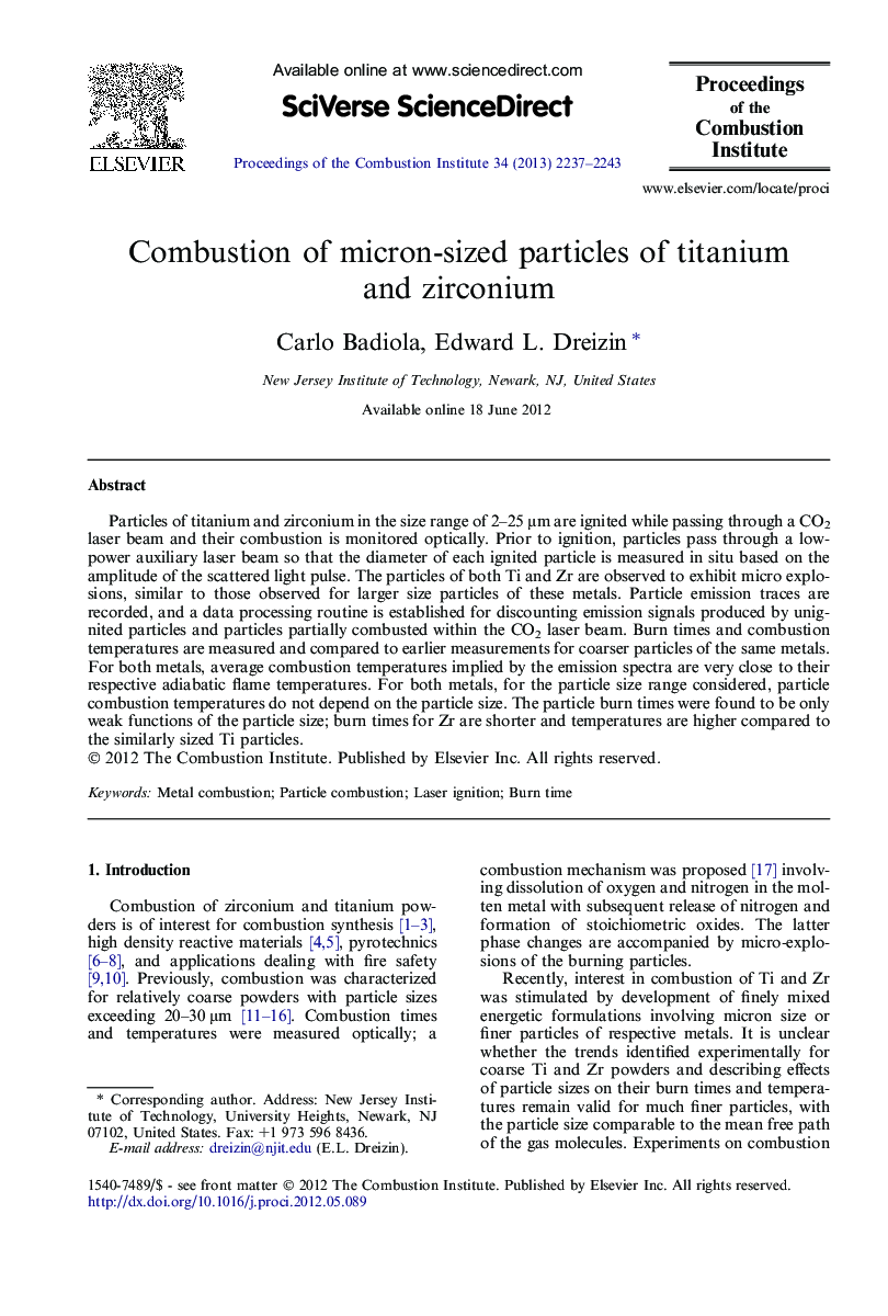 Combustion of micron-sized particles of titanium and zirconium