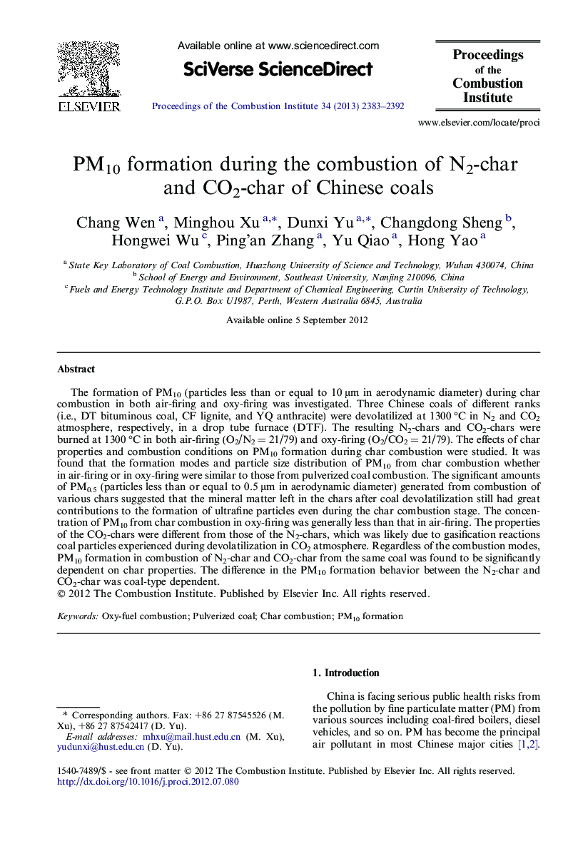 PM10 formation during the combustion of N2-char and CO2-char of Chinese coals