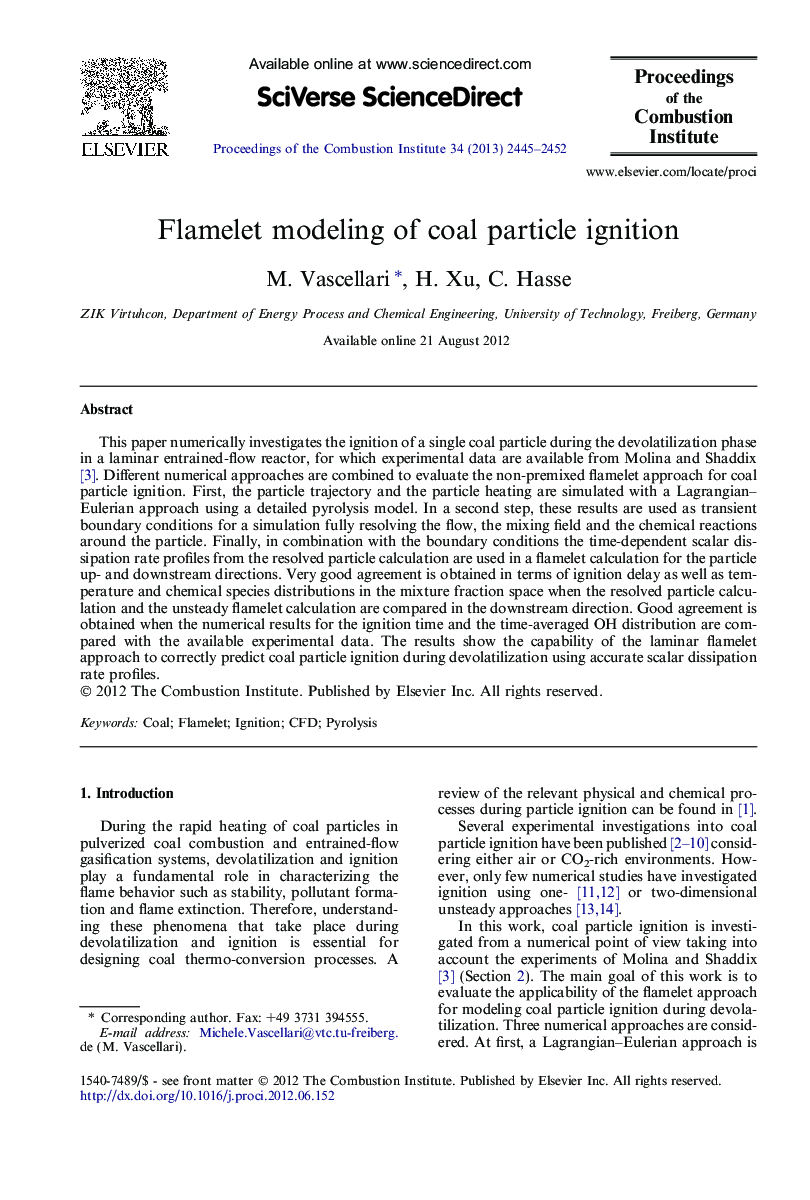 Flamelet modeling of coal particle ignition