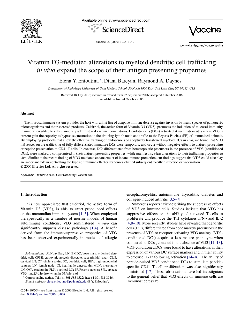 Vitamin D3-mediated alterations to myeloid dendritic cell trafficking in vivo expand the scope of their antigen presenting properties