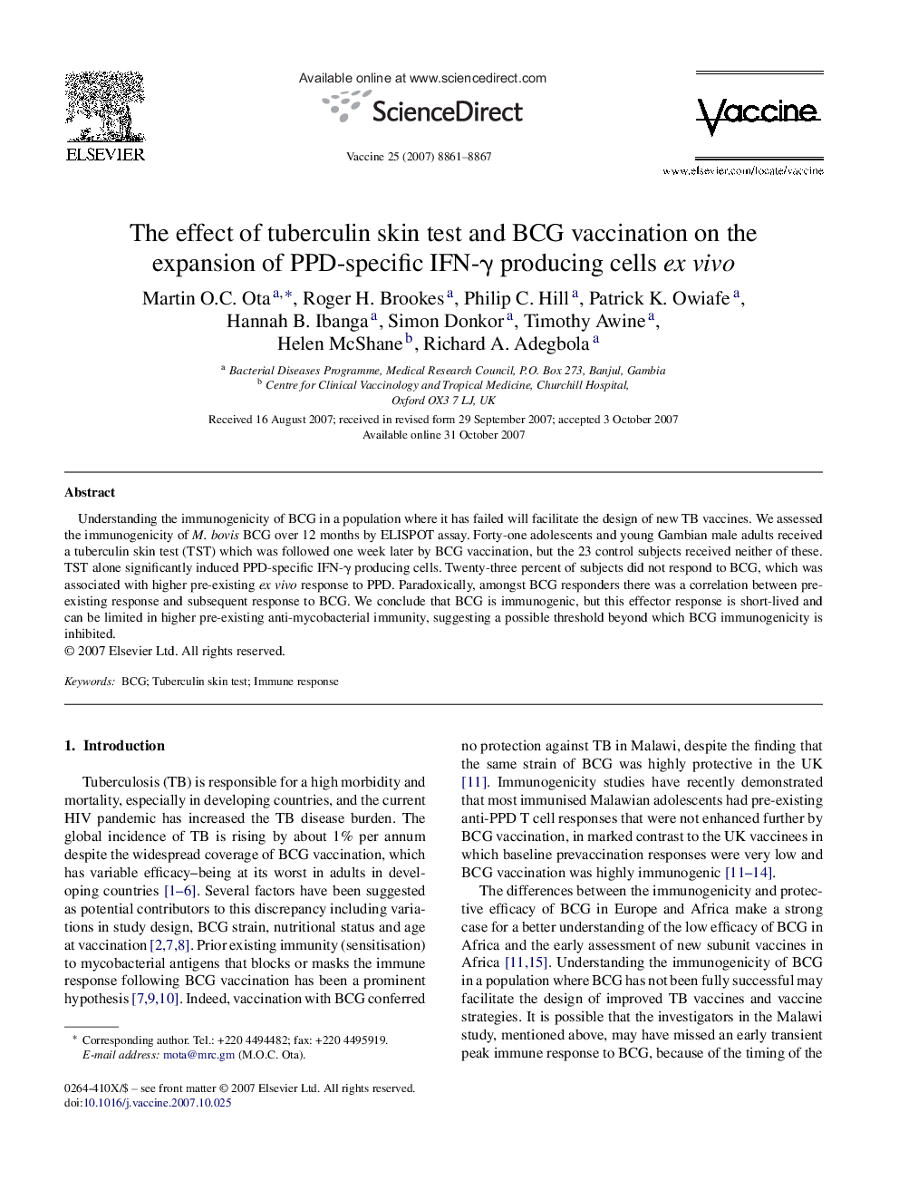 The effect of tuberculin skin test and BCG vaccination on the expansion of PPD-specific IFN-γ producing cells ex vivo