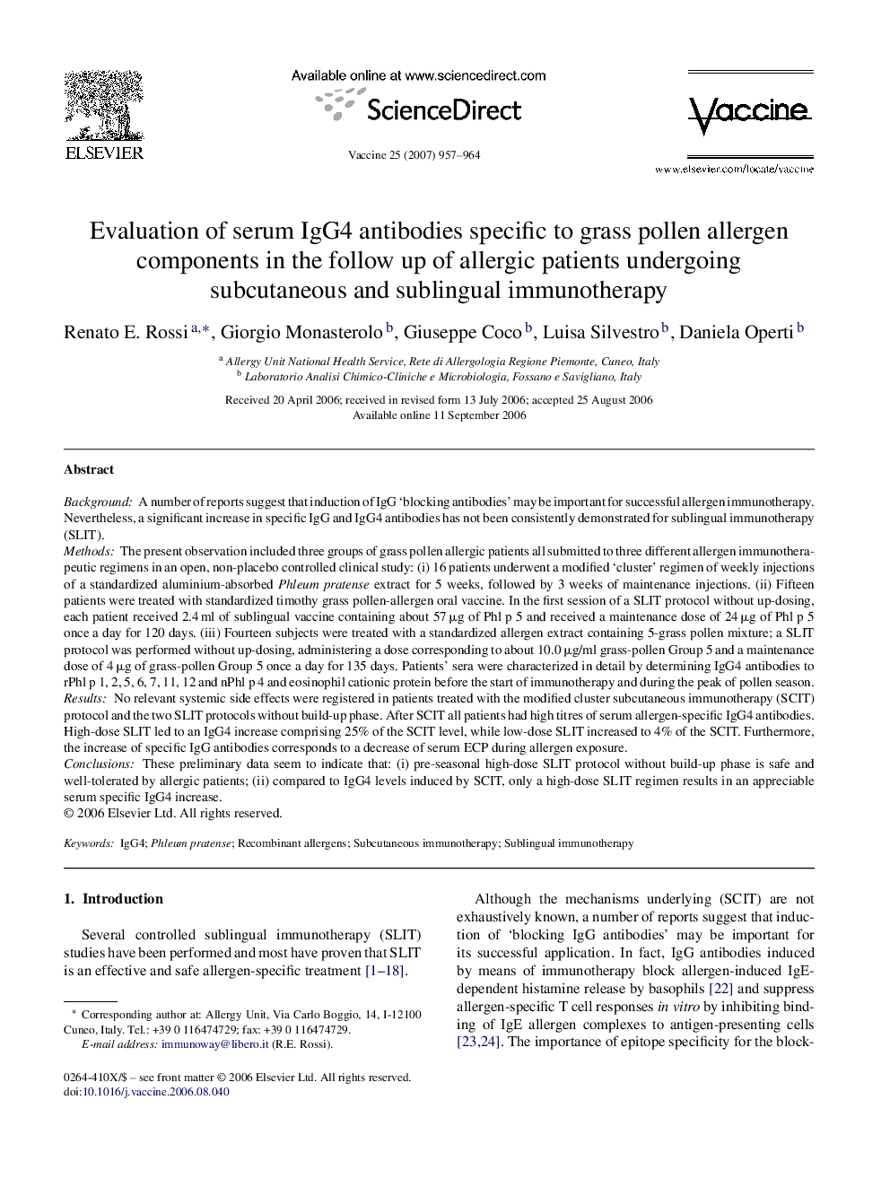 Evaluation of serum IgG4 antibodies specific to grass pollen allergen components in the follow up of allergic patients undergoing subcutaneous and sublingual immunotherapy