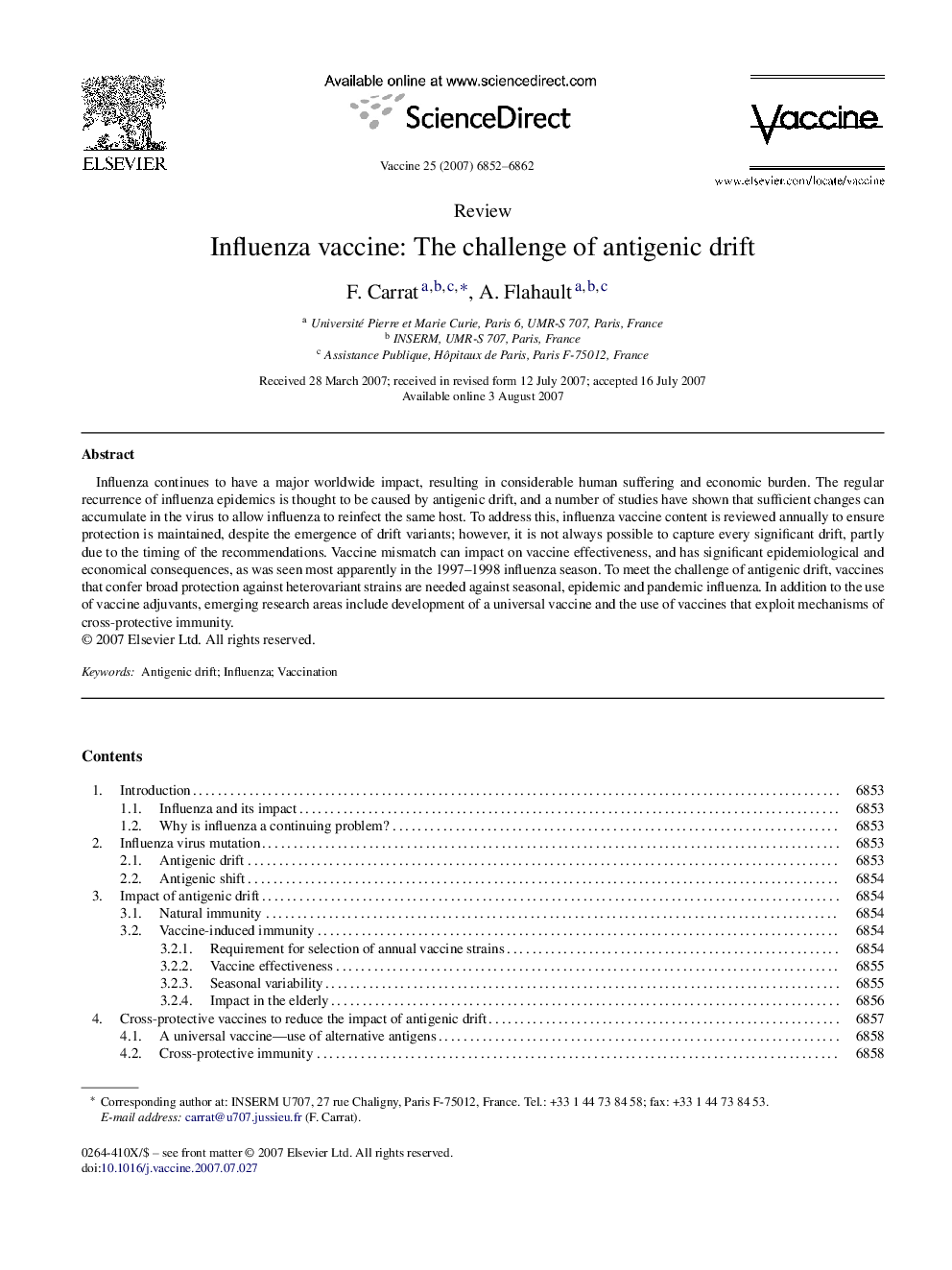 Influenza vaccine: The challenge of antigenic drift