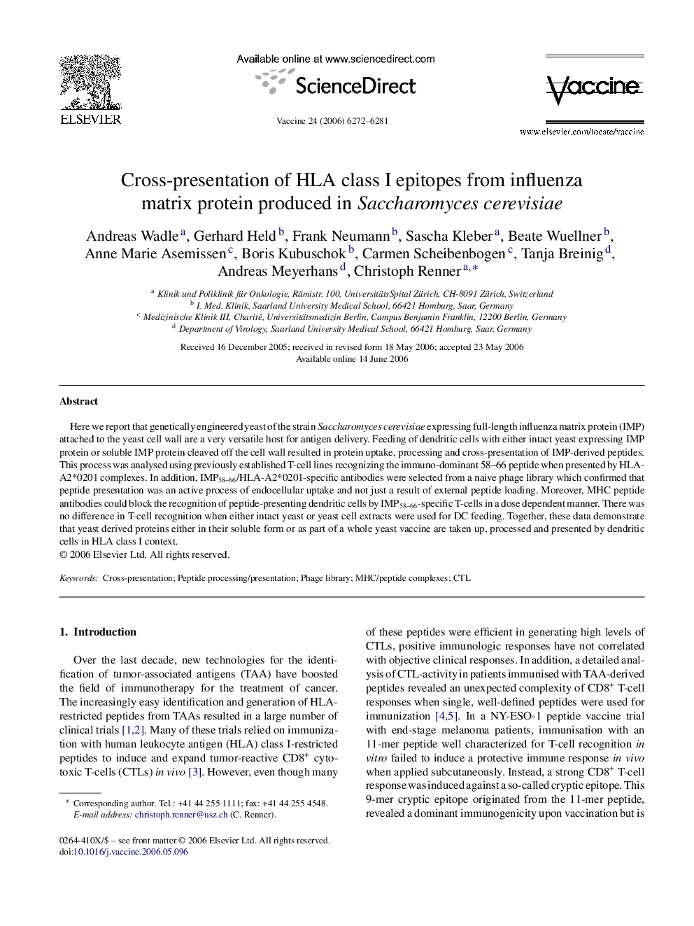 Cross-presentation of HLA class I epitopes from influenza matrix protein produced in Saccharomyces cerevisiae