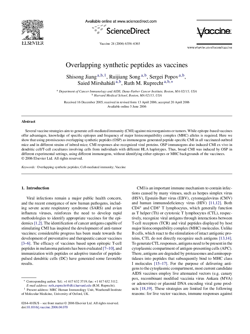 Overlapping synthetic peptides as vaccines